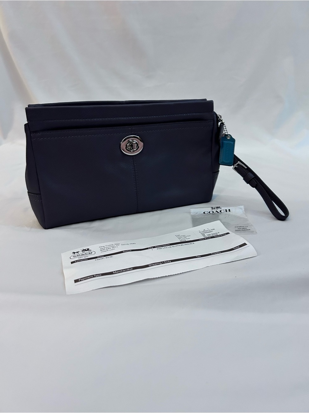 Coach Purple Pebbled Leather Wristlet Clutch